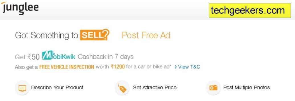 Get  50rs Mobikwik coupon on posting an add on Junglee