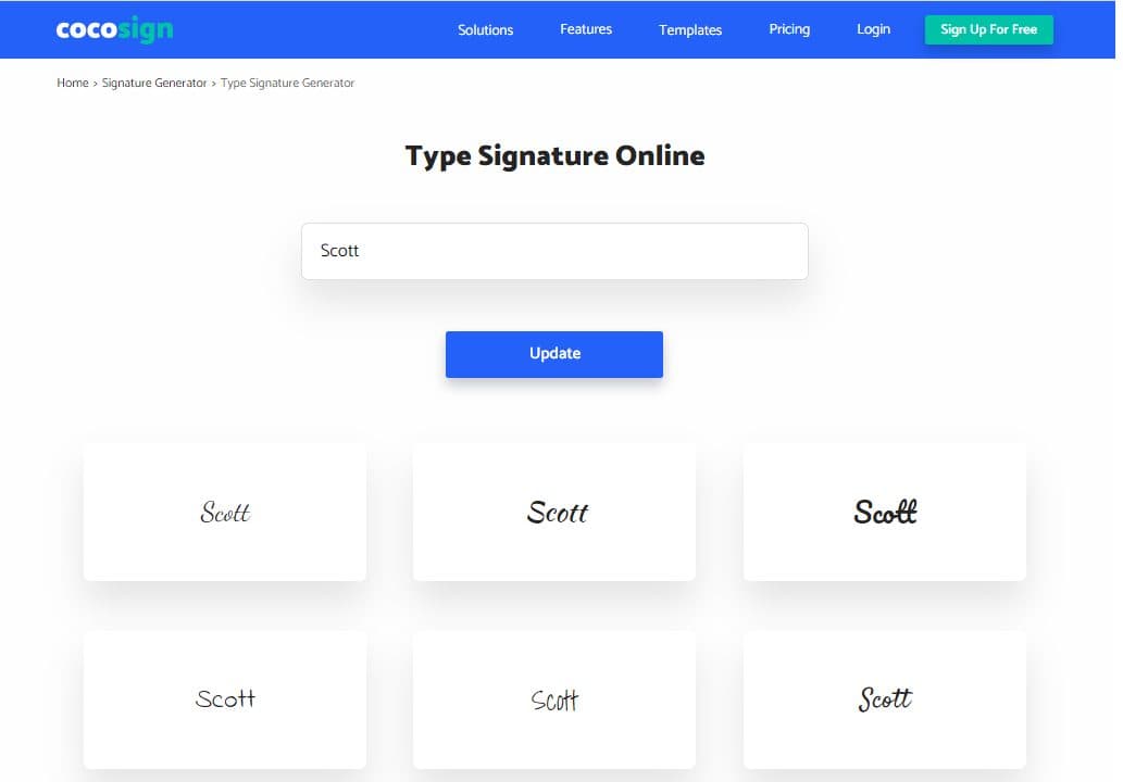 Cocosign Type Singature online