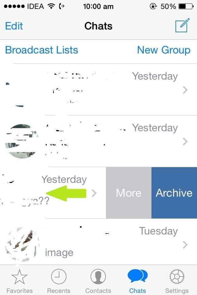 Archieve messages swipe left- hide chats on whatsappp