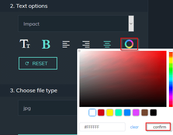 choosing text color in Filmora online meme maker
