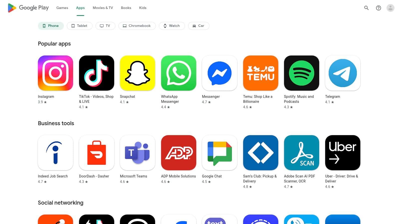 Google Play – Social category (Android)